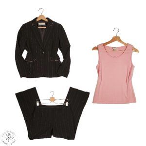 Arthur Levine Tahari Black & Pink Pinstripe 3-Piece Suit Set Sz. 6P